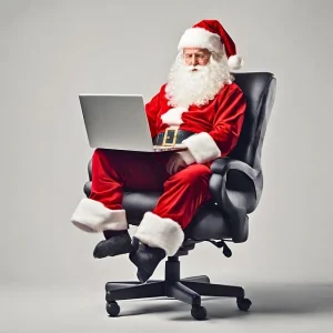 Santa working on laptop